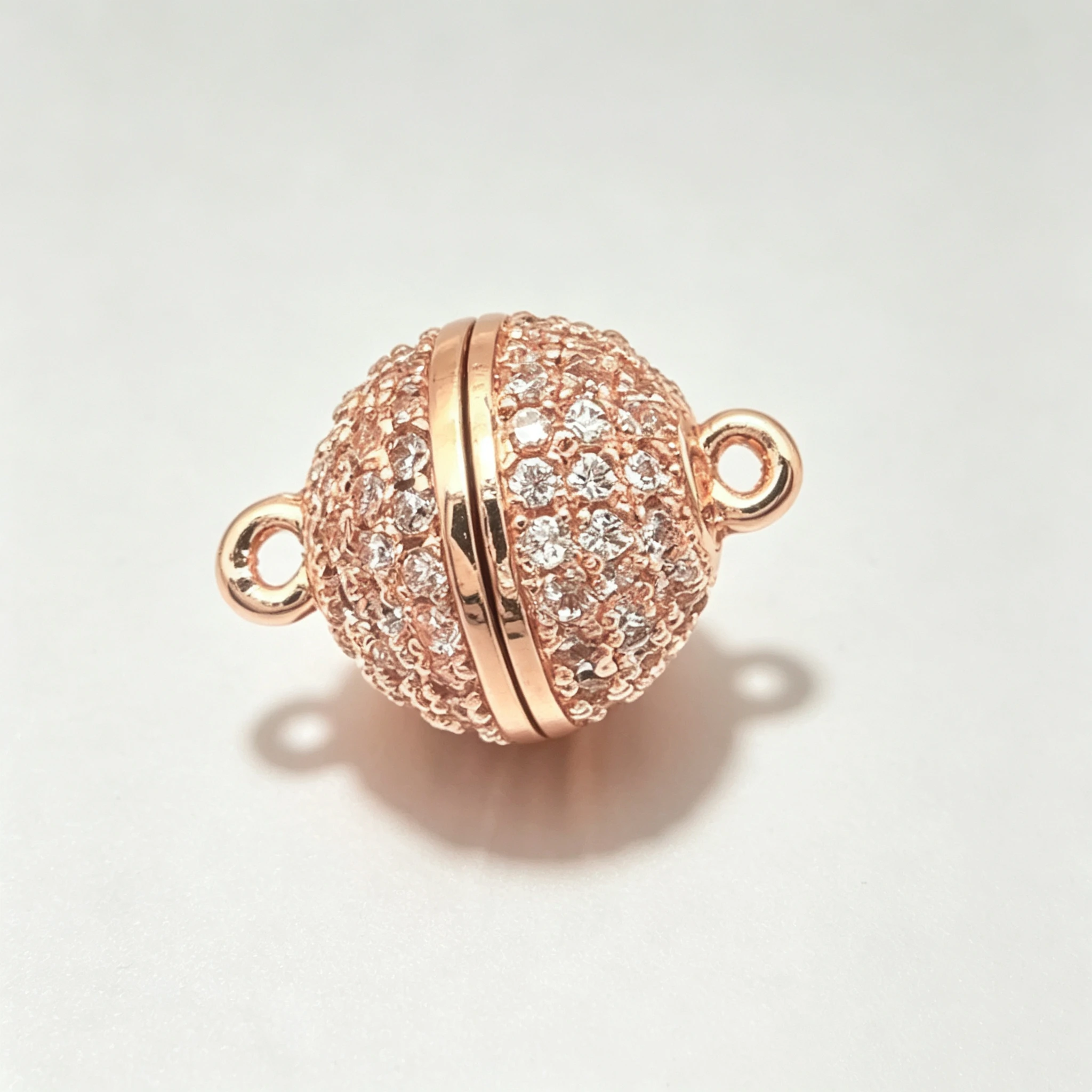 Magnetic Clasp, Rose Gold Round Ball Zircon Buckle, Double Loops Strong Magnet for Bracelet Necklace DIY Jewelry Making