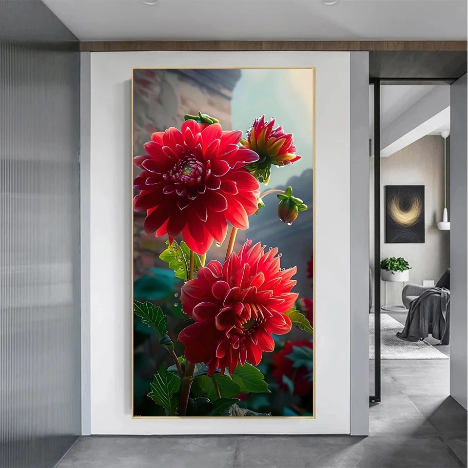 Diy Large Size Diamond Art Colored Flower Painting Stitch Kits Full Mosaic Embroidery Rhinestone Lily  Peony Picture Wall Decor