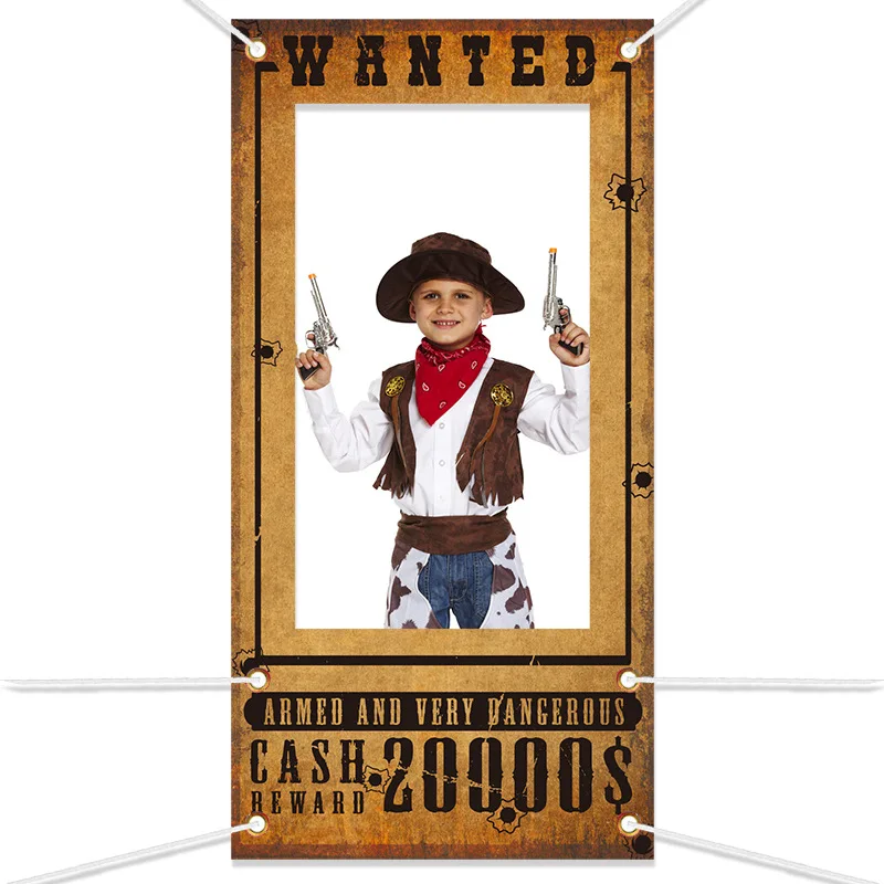 Western Cowboy Theme Party Photo Frame Props Wanted Reward Photo Fun Frame