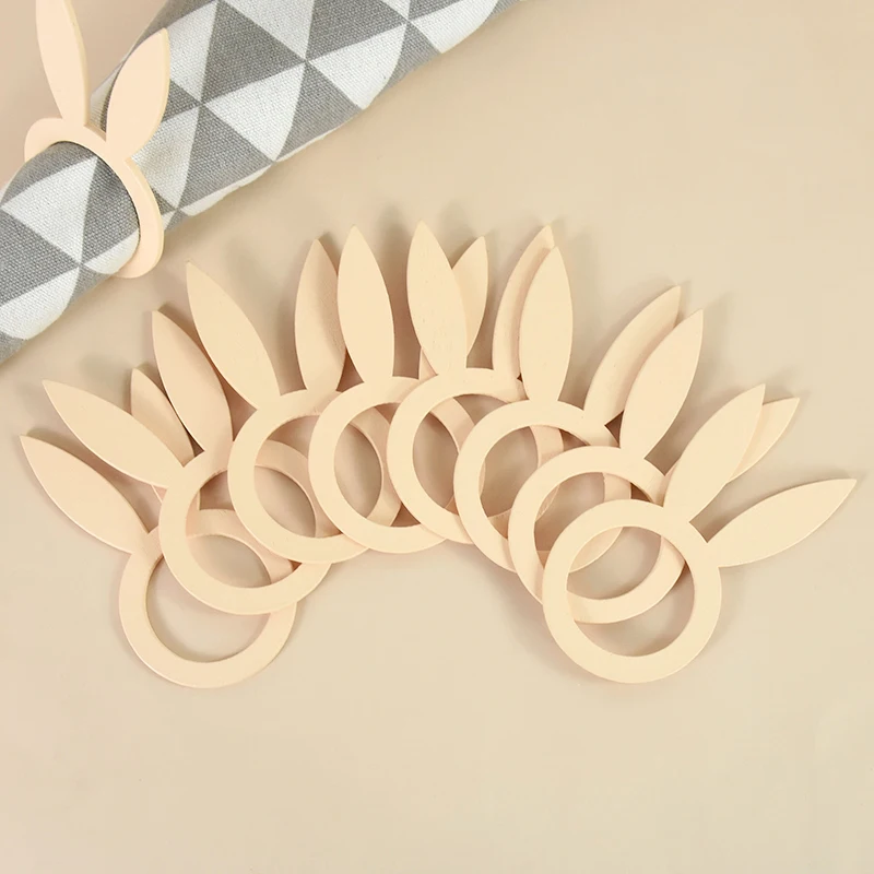 

10pcs Wooden Bunny Ears Napkin Rings Holder Wooden Easter Rabbit Napkin Holder Happy Easter Dinner Banquet Home Table Decoration