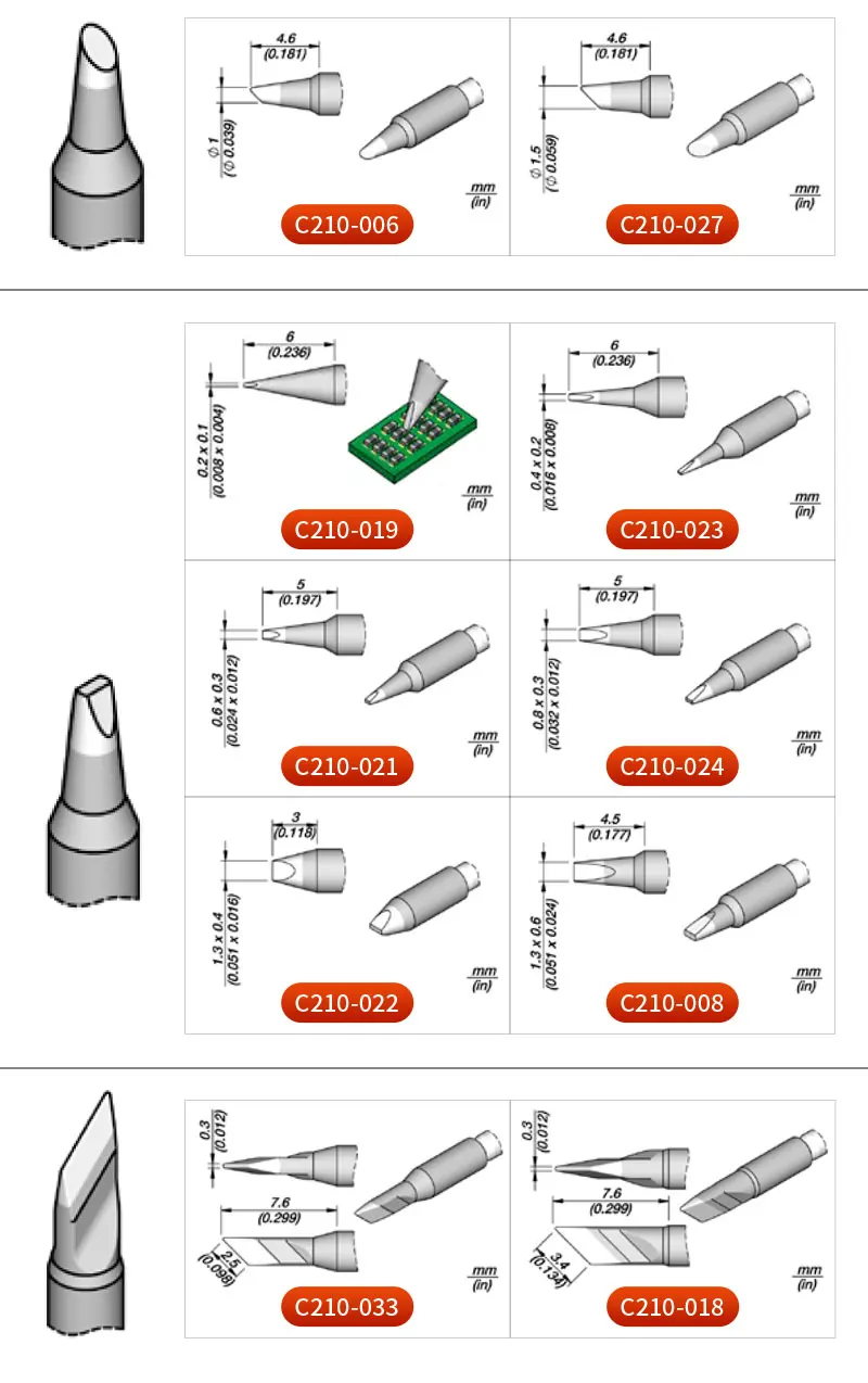 C210 003 Soldering Tips for JBC SUGON AIFEN Soldering Station Solder Iron Tips For T210 Soldering Handle 028 001 014