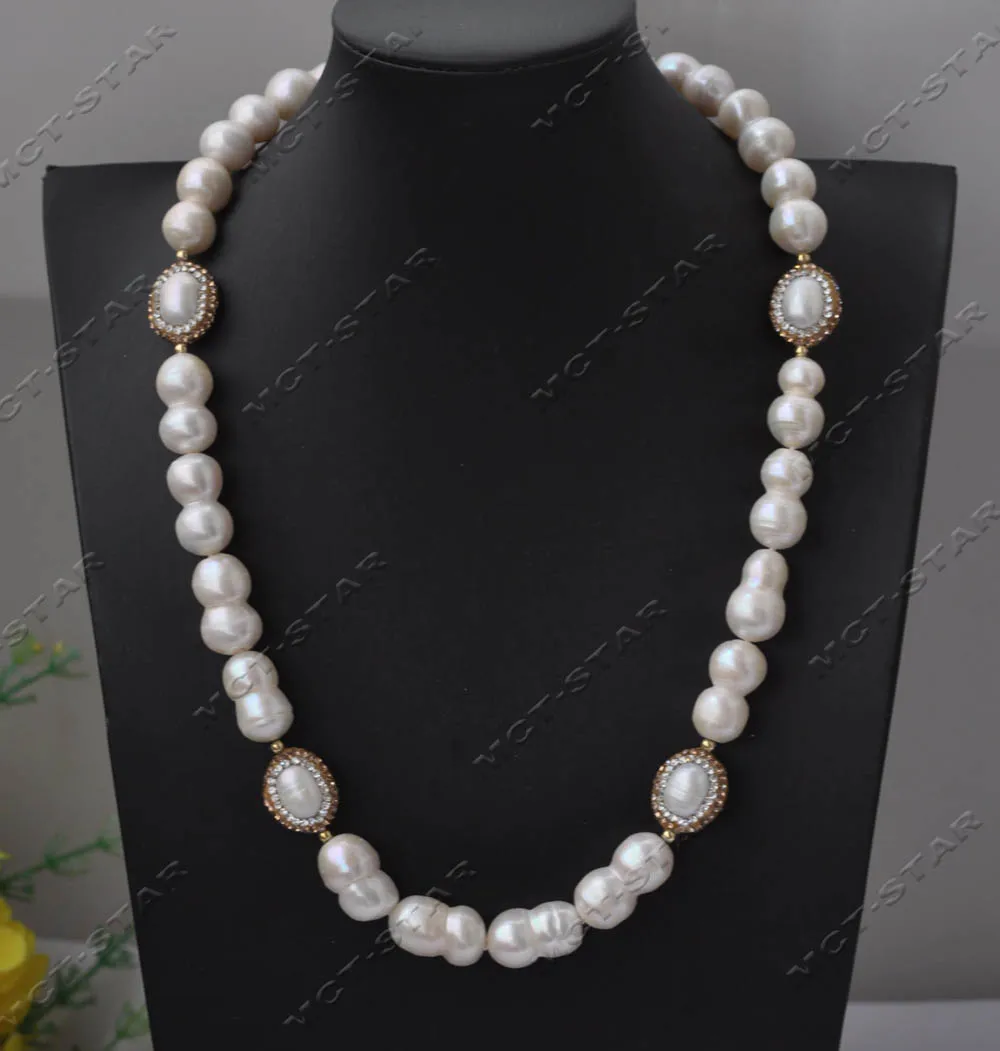 

20" 20mm White Double Freshwater Rice CZ Pearl Necklace (Z13603)