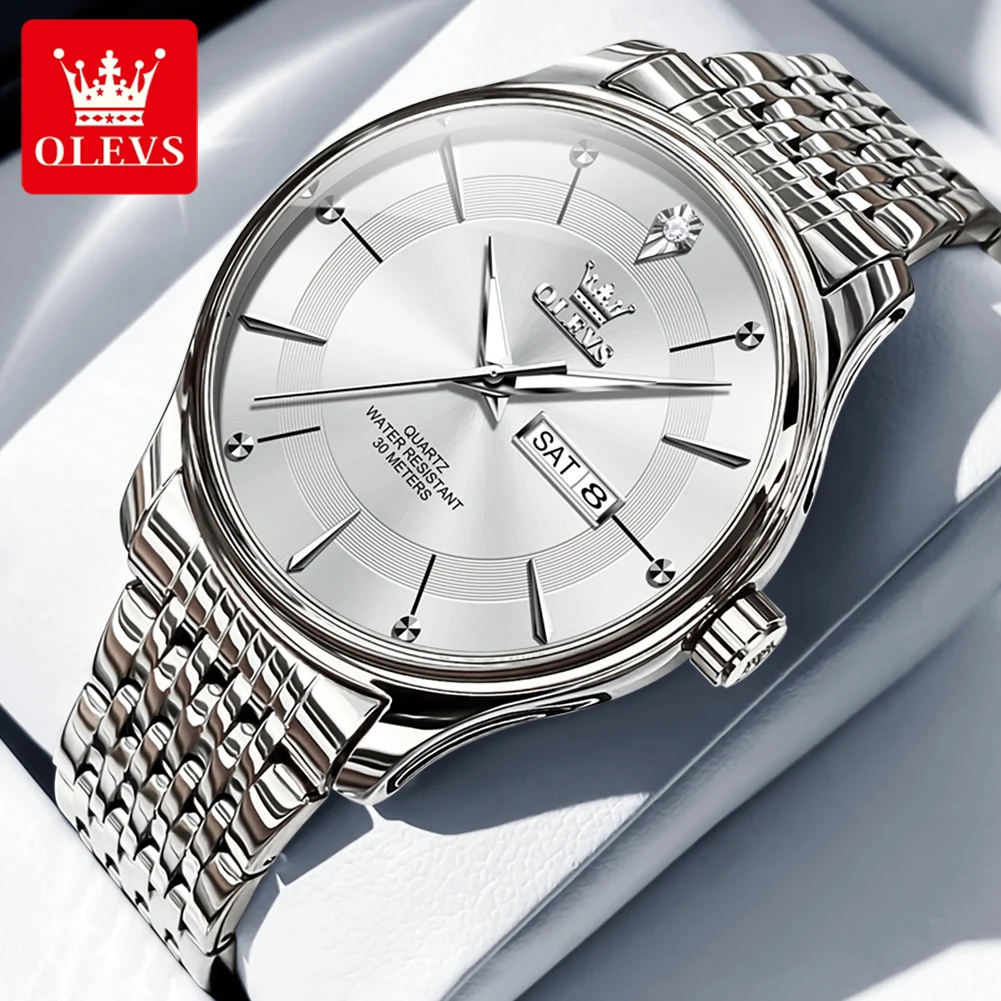 OLEVS 9908 Luxury Waterproof Man Wristwatch 41mm Big Dial Dual Calendar Quartz Watch For Men Fashion Classic Dress Watches 2024