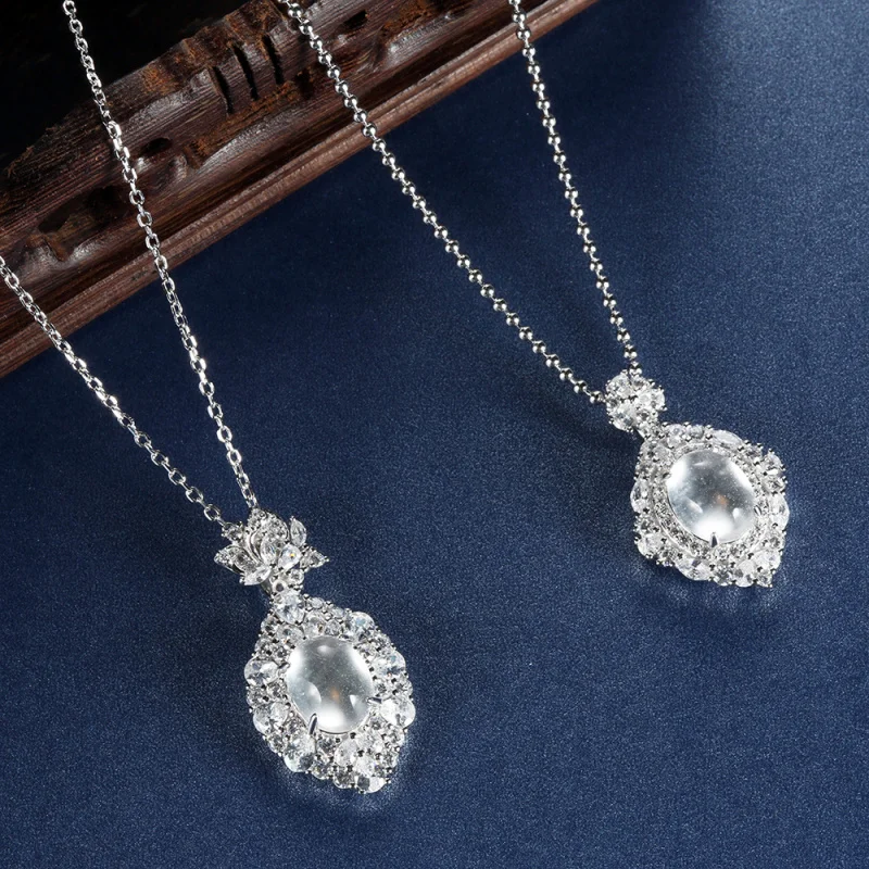 

New Style S925 Sterling Silver Natural Foam Jade Necklace Glass Jadeite Surface Xiaohongshu Live Ho