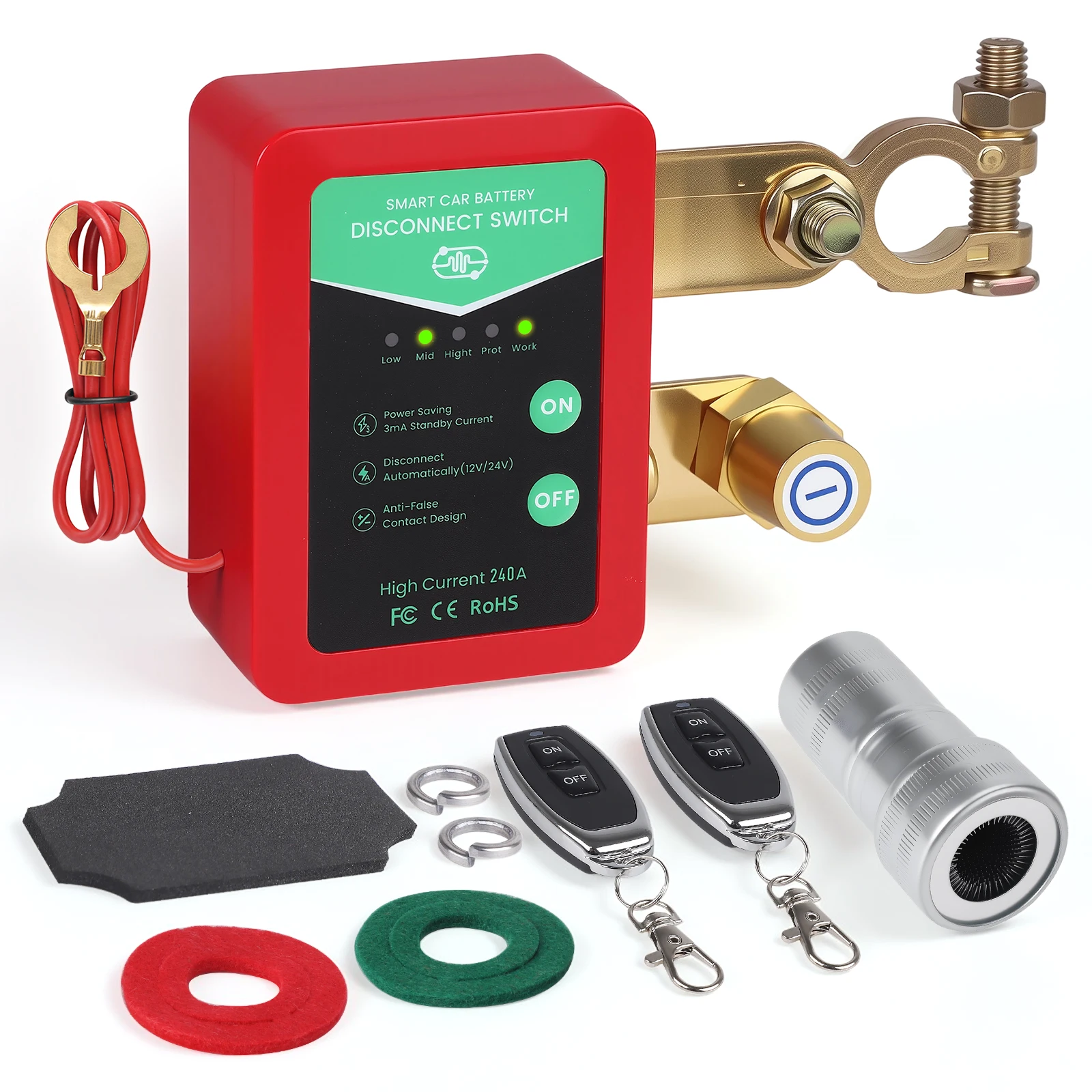 

1 Set Car Kill Switch Anti-Theft Remote Battery Disconnect Switch 12v 240A with Smart Voltage for Car Truck RV For Car Truck RV