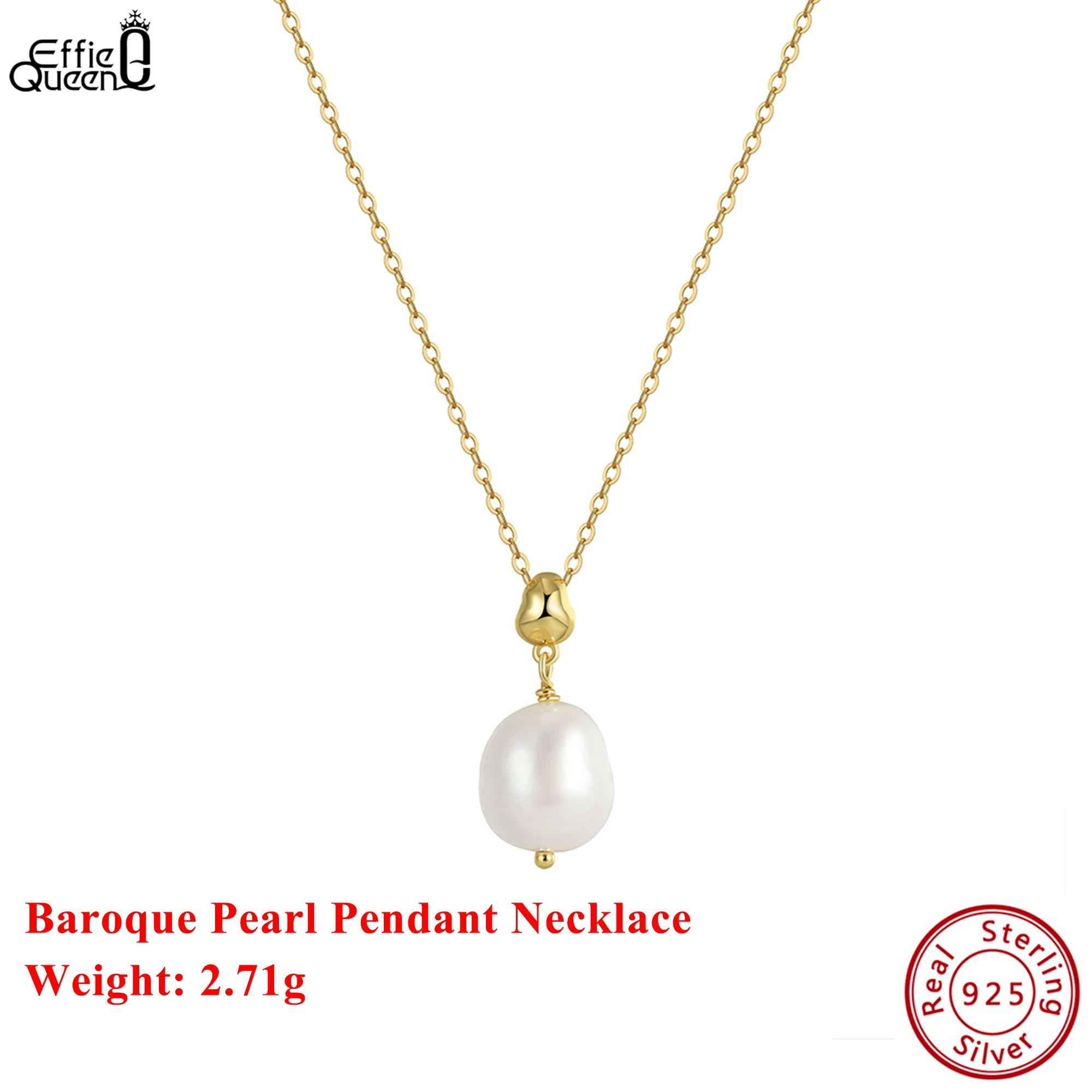 

EFFIE QUEEN, ожерелье из чистого серебра 925 пробы, золото 14 карат, жемчуг в стиле барокко, ожерелье, натуральные украшения для девочек, подарок для свадебной вечеринки, банкета GPN48