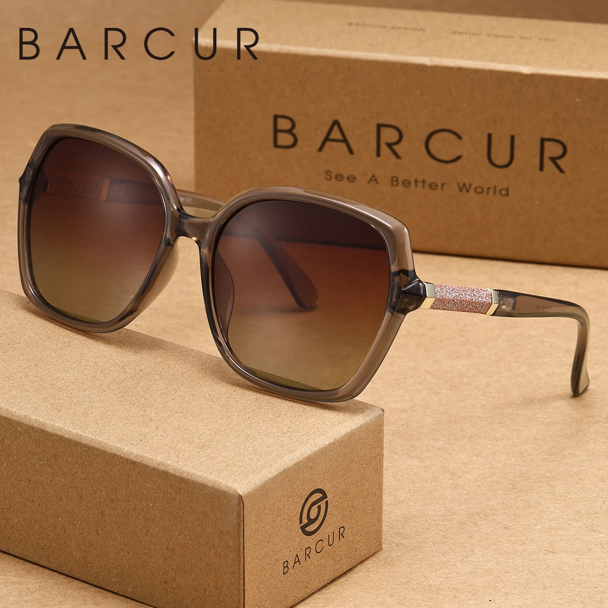 BARCUR النساء الاستقطاب النظارات الشمسية مادة الكمبيوتر إطار كبير نمط غير رسمي الرجال نظارات جولة القيادة الذاتية القيادة العلامة التجارية التعبئة والتغليف