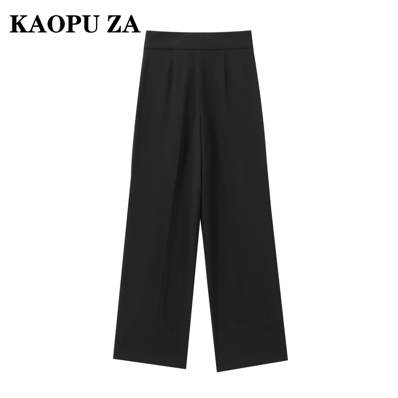 KAOPU ZA Woman's 2024 New Autumn Commuting Fashion Ruffles Button Long Pants Women Clothing Casual Solid Color Wide Leg Pants