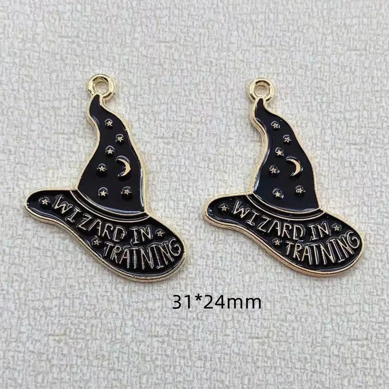 10pcs/pack Halloween witch hat Enamel Charms Craft Metal Earring Charms Keychain DIY Jewelry Making Zinc Alloy