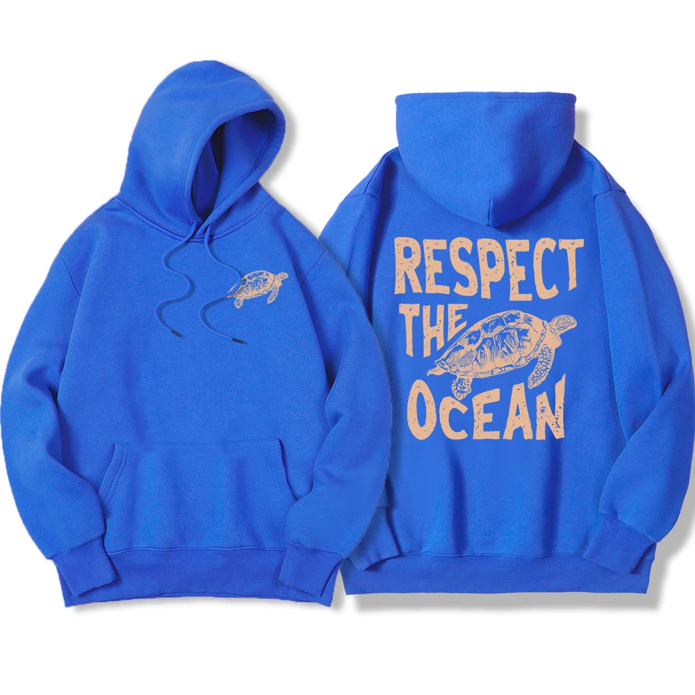 Respect The Ocean Green Turtle Male Hoodieharajuku High Quality Hoody Vintage Warm Sweatshirt Autumn Loose Casual Tracksuit