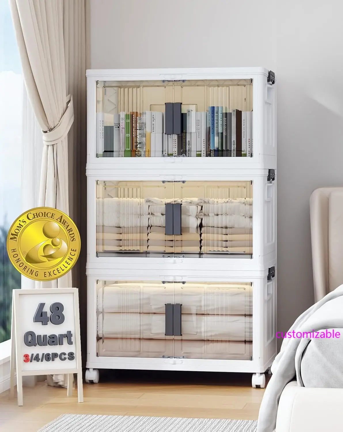 

Lockable Collapsible Storage Bins with Folding Doors and Wheels - OlarHike 144QT Plastic Storage Boxes