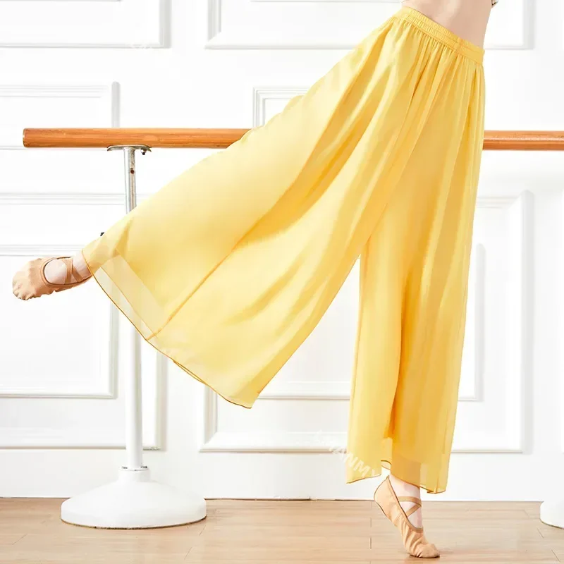 

Classical Dance Women Chiffon Wide Leg Trousers With Sagging Feeling Art Training Trousers Folk Belly Dance Trousers Yoga Pants