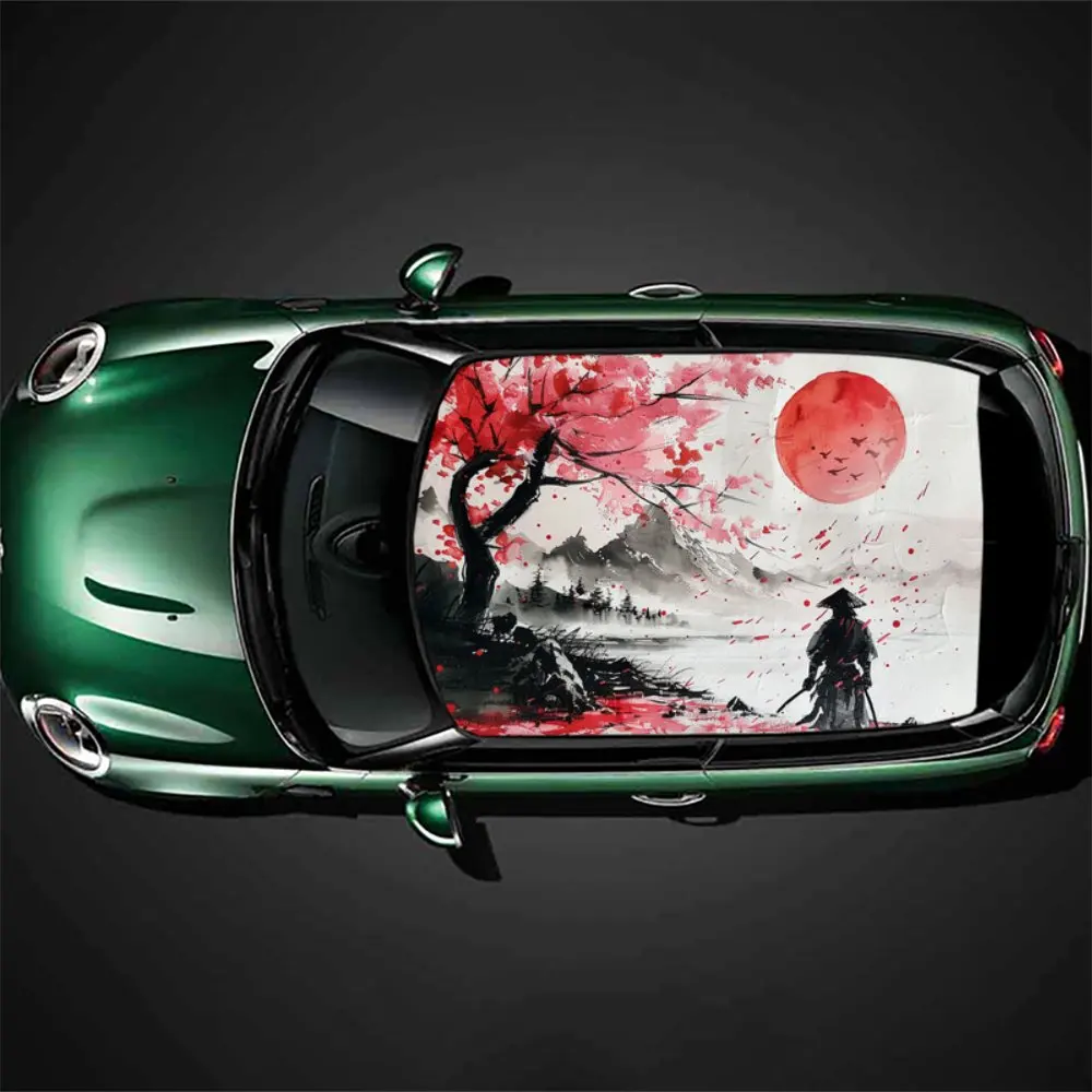 

Японский самурай в тушью, наклейка на крышу автомобиля, обертка, гоночный внедорожник, автоаксессуары, упаковка, ПВХ, капот автомобиля, графическая наклейка, декор