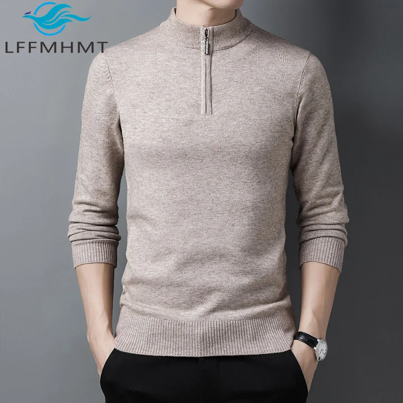 Men's Half Zip Knit Sweater Solid Color Slim Fit Pullover Tops Fall Winter Fashion Good Quality Simple Basic Knitwear