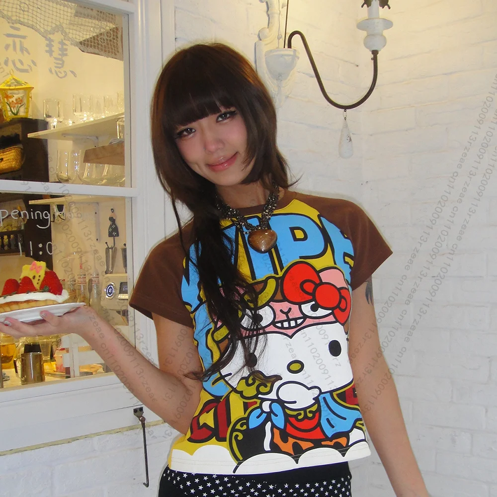 

Latest Cute Cartoon Anime Sanrio Hello Kitty Print T-shirt For Women's Short Sleeve O-neck Girl Y2K Casual Gothic Fashion Tees