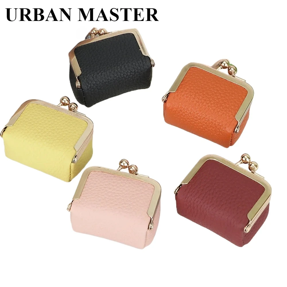 URBAN MASTER New Design Solid Color Genuine Leather Mini Coin Purse Cute Kiss Lock Casual Style Small Storage Bag for Women 1894