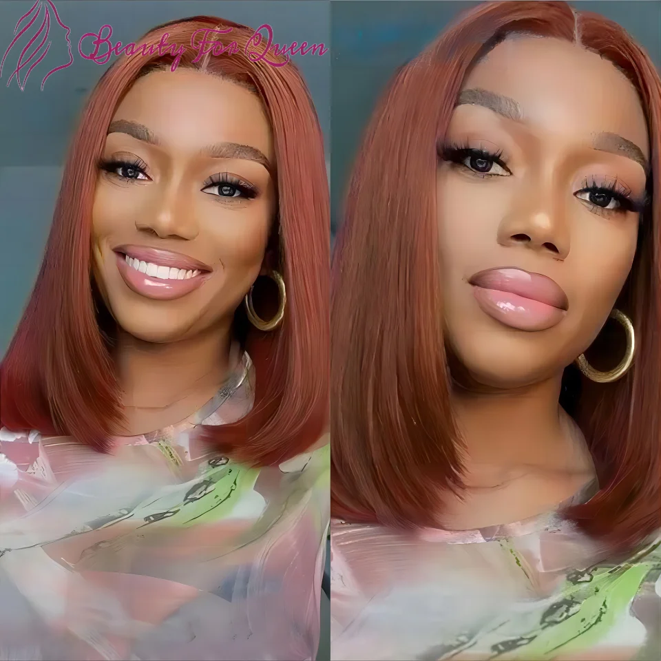 

High Quality Transparent 13x4 Lace Frontal Wigs Brown Straight Short Bob Brazilian Colored Human Hair Wig For Women Pre Plucked