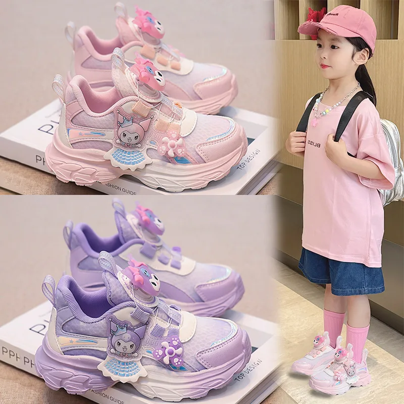 

Girls' Cute Cartoon Kuromi Sports Shoes Spring and Autumn New Anti Slip Thick Soled Mesh Casual Sneakers Outdoor Running Shoes