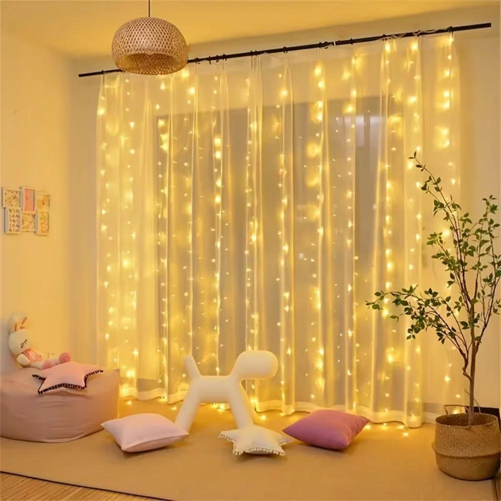 8 Modes LED Curtain Fairy Lights Battery Operated Hanging Decorative Lights for Living Room Festival Romantic Wedding Decor