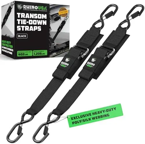 

Rhino USA 2-Pack Heavy Duty 2" x 48" Boat Trailer Tie Down Straps – Adjustable Transom Straps for Boats, Jet Skis & More