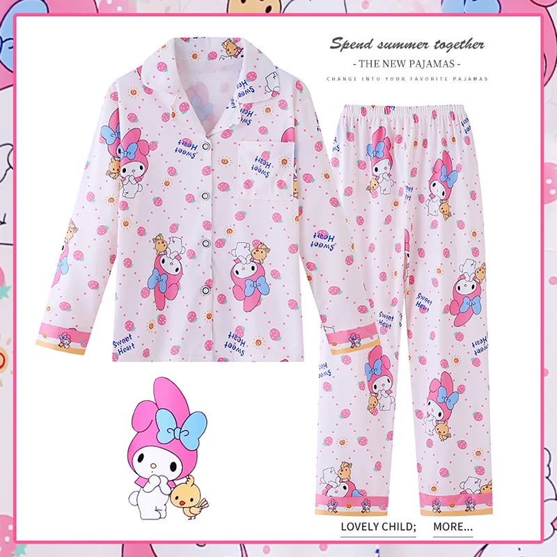 2pcs Sanrio Kuromi Pattern Kid\'s Pajamas, Long Sleeve Top & Pants Set, Anime Girls Sleepwear Autumn Children Homewear Clothes