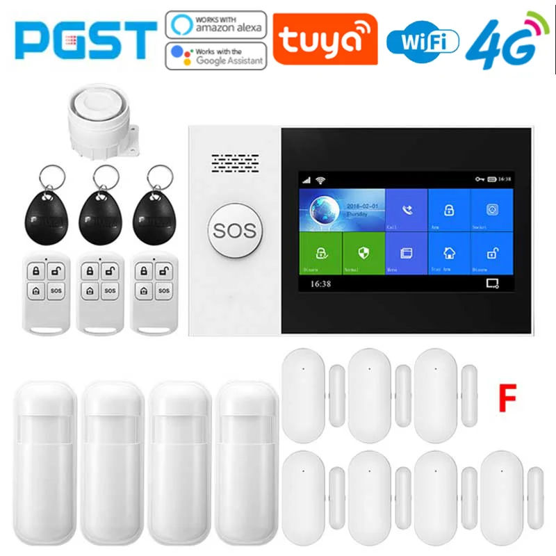 

PGST 4G PG107 Tuya Wireless Home WIFI GSM Home Security With Motion Detector Sensor Burglar Alarm System Support Alexa & Google