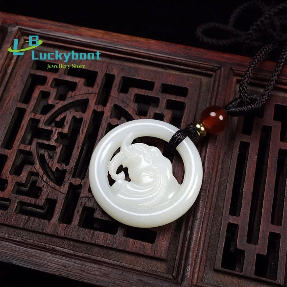 Xinjiang Hetian Jade Blessing  Hollow  White  Pendant Taiping Has An Elephant