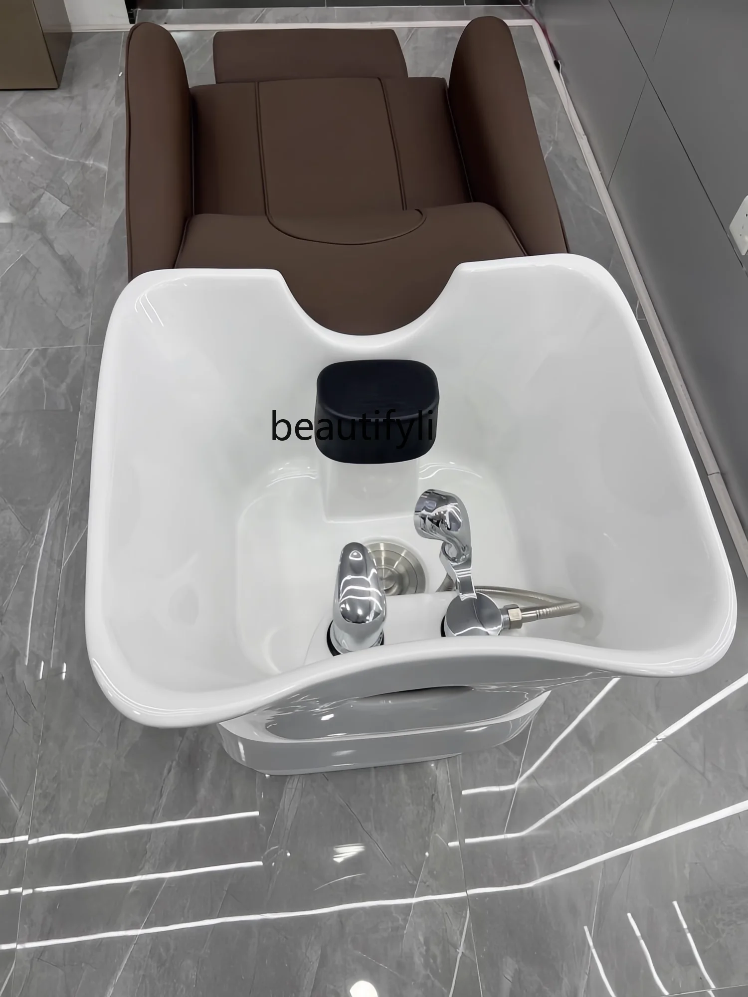 Barber Shop Shampoo Lying Half Flushing Bed Ceramic Deep Basin Hair Salon Punch Bed