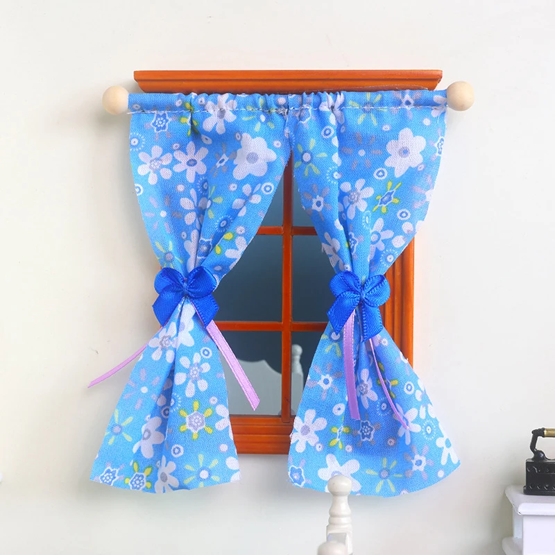 Cortinas florales dulces para casa de muñecas, modelo de muebles de simulación, decoración, casa de muñecas, accesorios de decoración de escena viva, 1/12