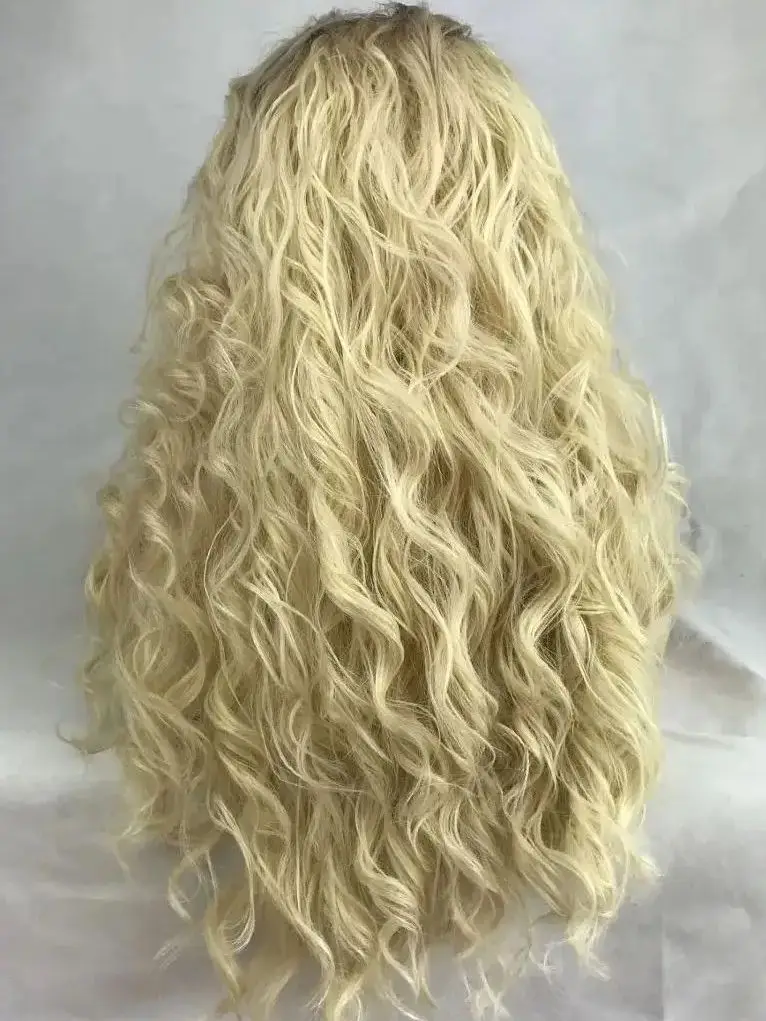 Lange blonde Locken lose transparente Spitze Front Perücke für Frauen blonde Gradient Curl Perücke