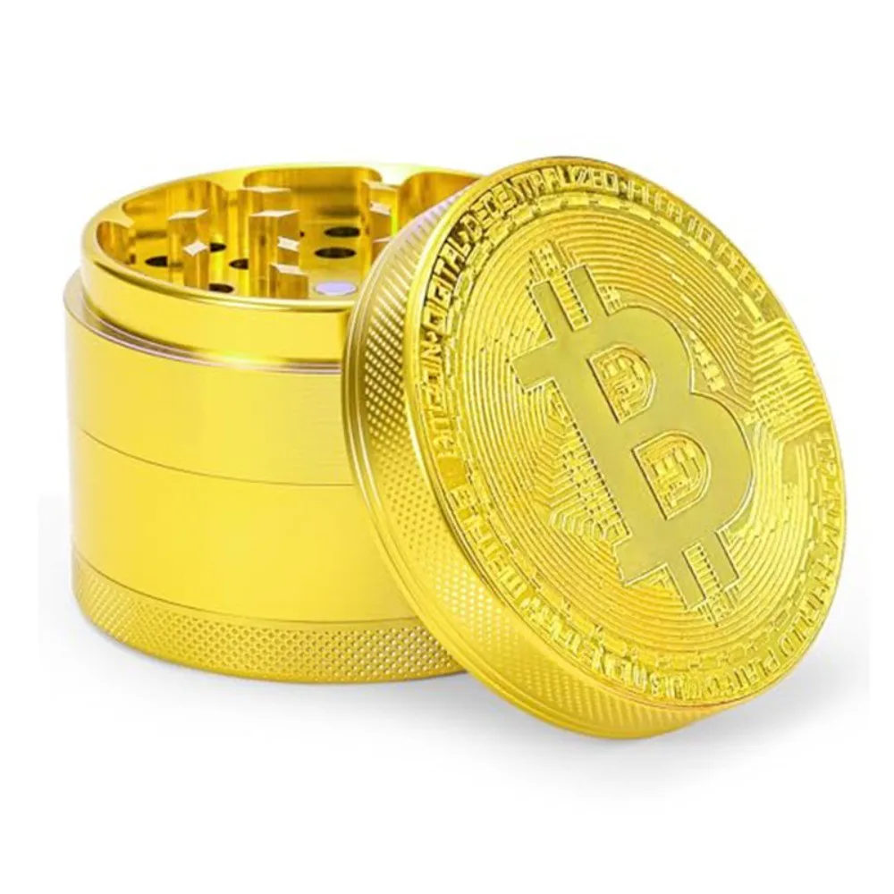 

50/60mm Bitcoin Shaped Herb Grinder 3/4 Layer Metal Manual Spice Crusher for Kitchen Smoking Accessories