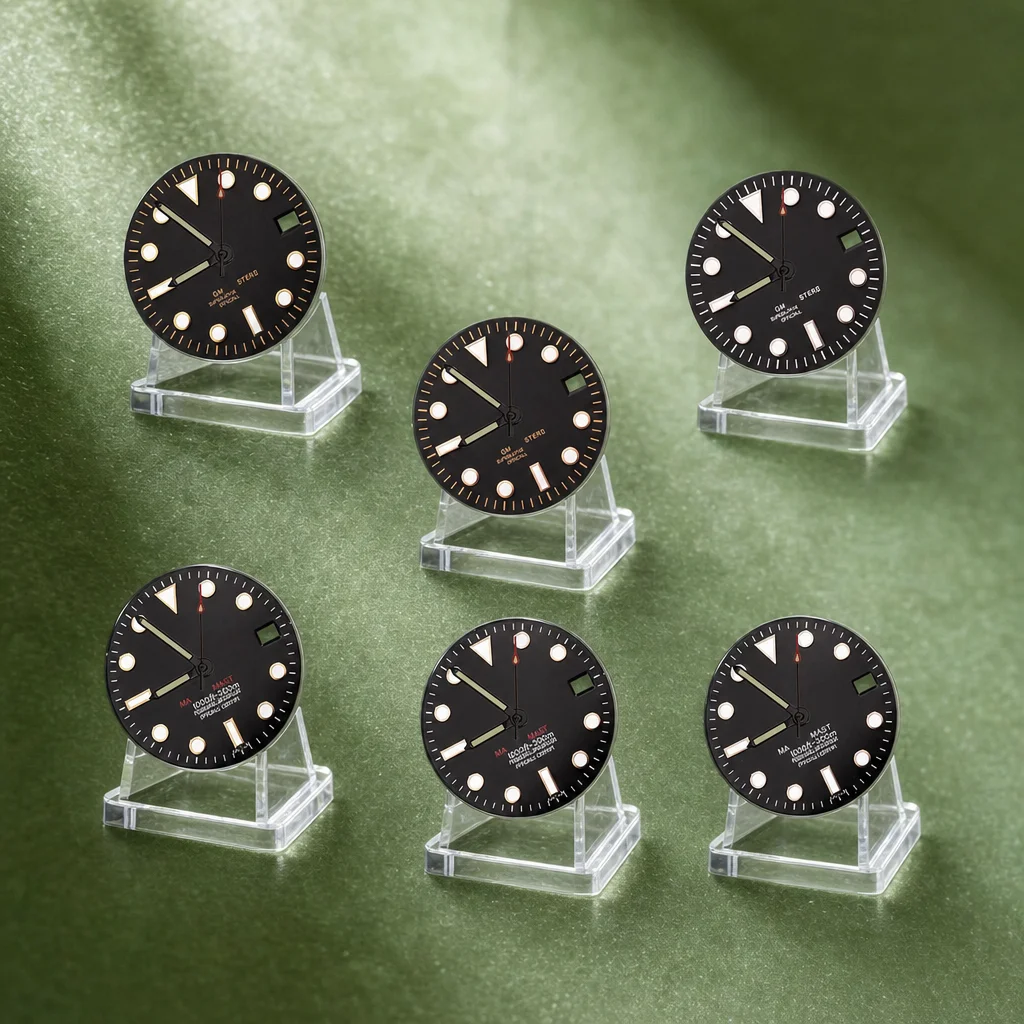 NH S Logo 28,5mm NH34 GMT Zifferblatt NH34 Uhrwerk Grün Leuchtende Uhren für Herren Uhrenmodifikation Zubehör Reparatur