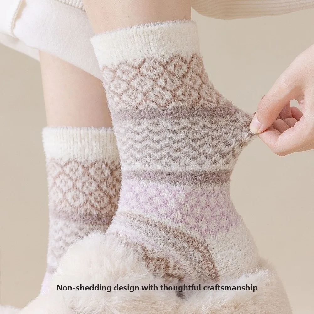 أزياء الخريف الشتاء المرجان الصوف الجوارب رشاقته الدافئة النوم الجوارب لينة نصف الصوف متوسطة أنبوب جورب للنساء الفتيات #4