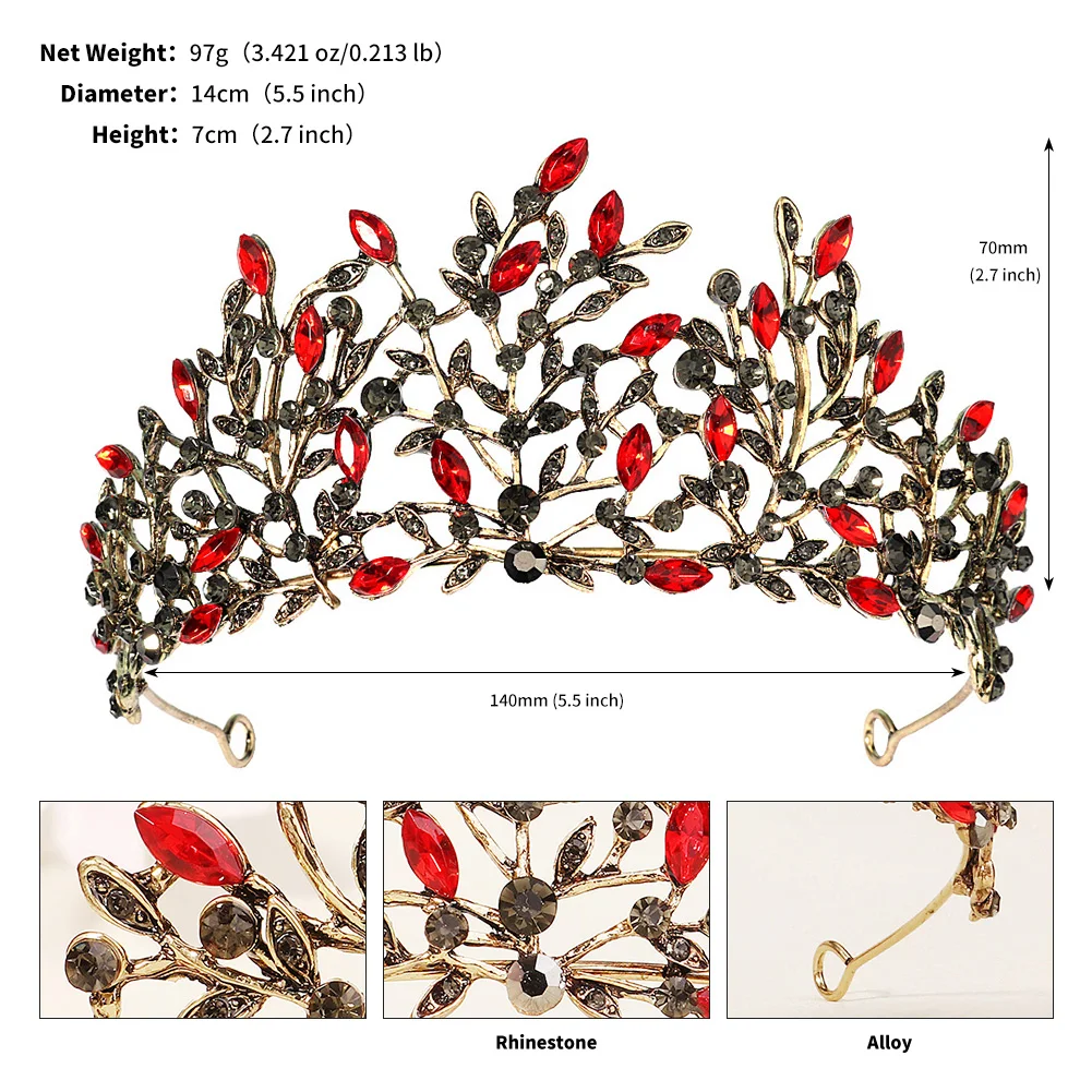 Rote Luxus Braut Hochzeit Krone handgemachte Strass elegante Tiara Halloween rote Kollektion Haarbänder Kopfschmuck Zubehör – Detail 10
