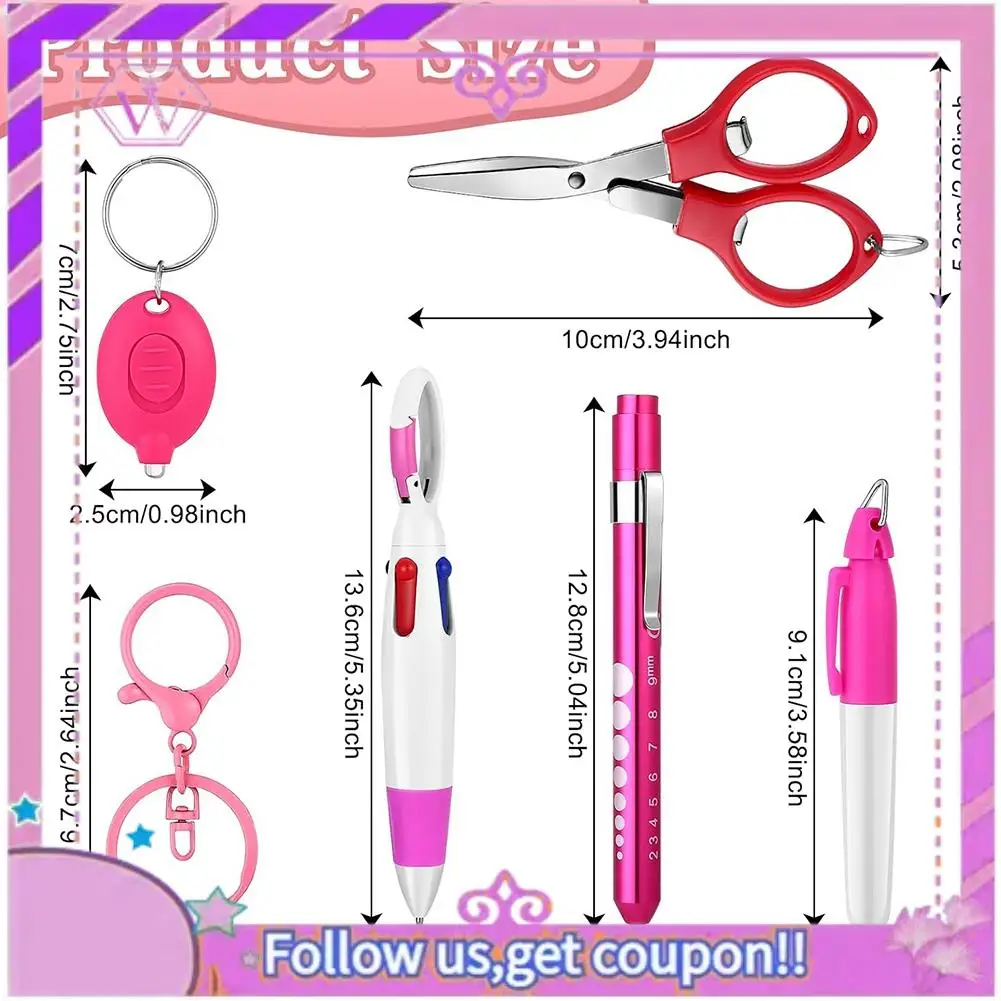 

12 Pcs Nurse Pen Set Two Colors Pink Purple Include Permanent Marker Pen Pen Lights For Nurses Retractable Ballpoint Pen