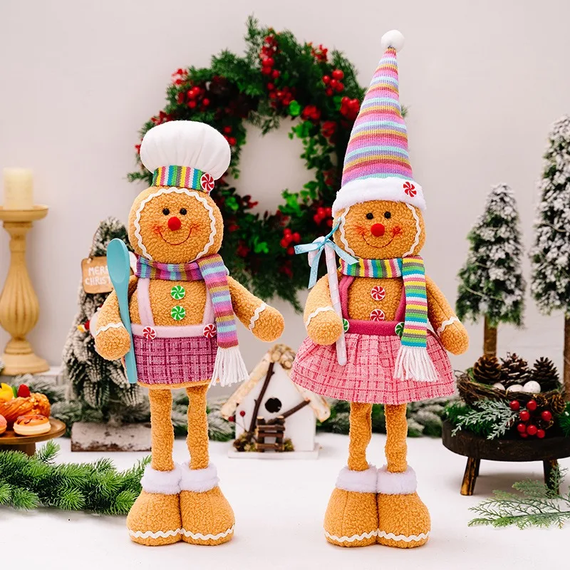 Cartoon Christmas Figurine Ornaments Retractable Gingerbread Man Dolls Colorful Cookie Man Desk Decor Window Display Decorations