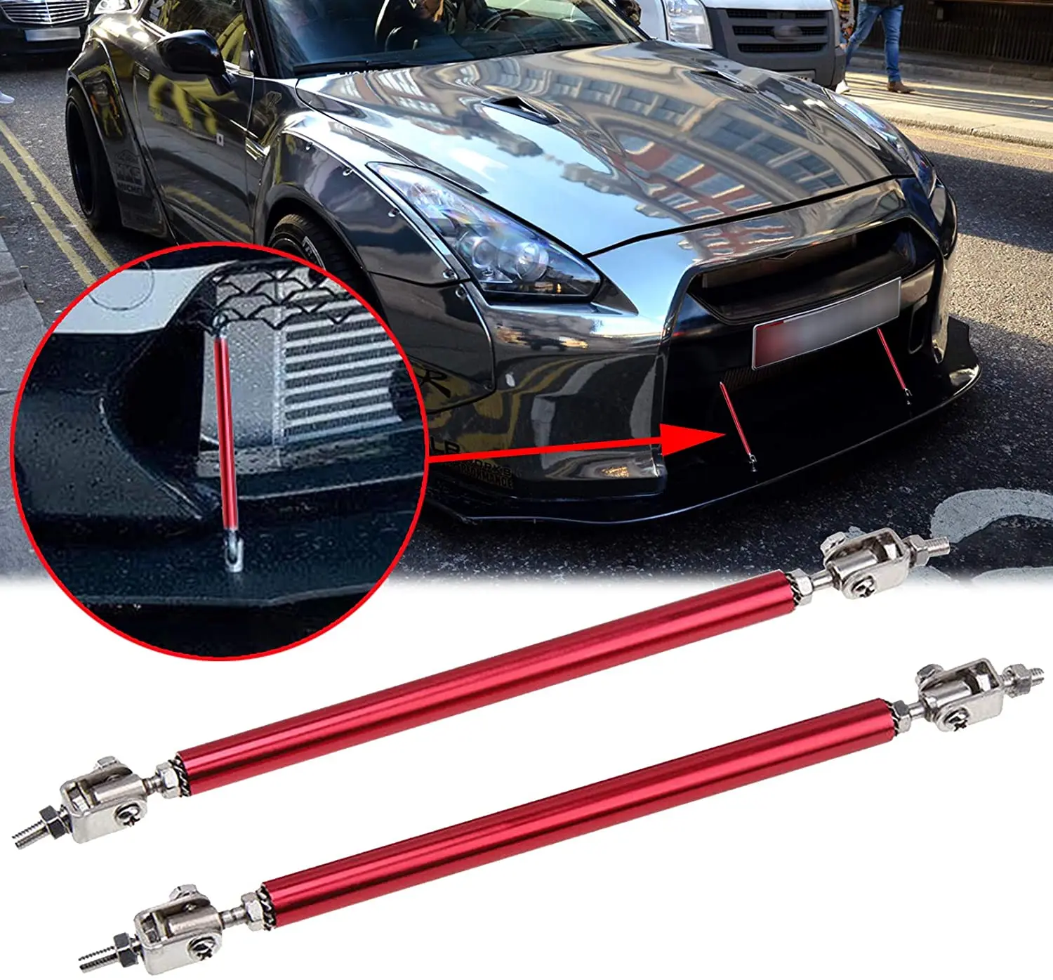 2psc Universal Racing Adjustable Front Rear Bumper Lip Splitter Support Bar / pull rod Kit Racing 150mm/200mm