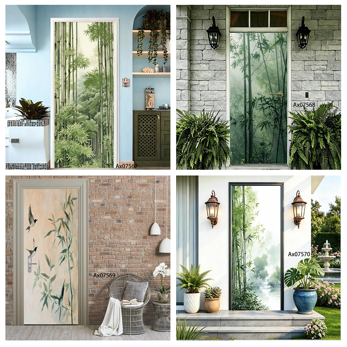 Door Decal Waterproof Removable Bamboo With Beautiful Butterfly Oriental Painting Decal Home Entry Door Decor Room Makeover