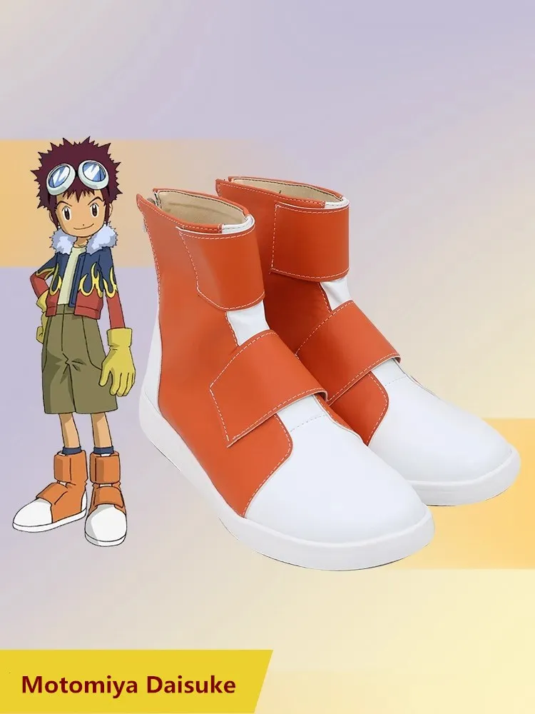 

Обувь для косплея Motomiya Daisuke, оранжево-белые кожаные ботинки ручной работы, можно сделать любой размер