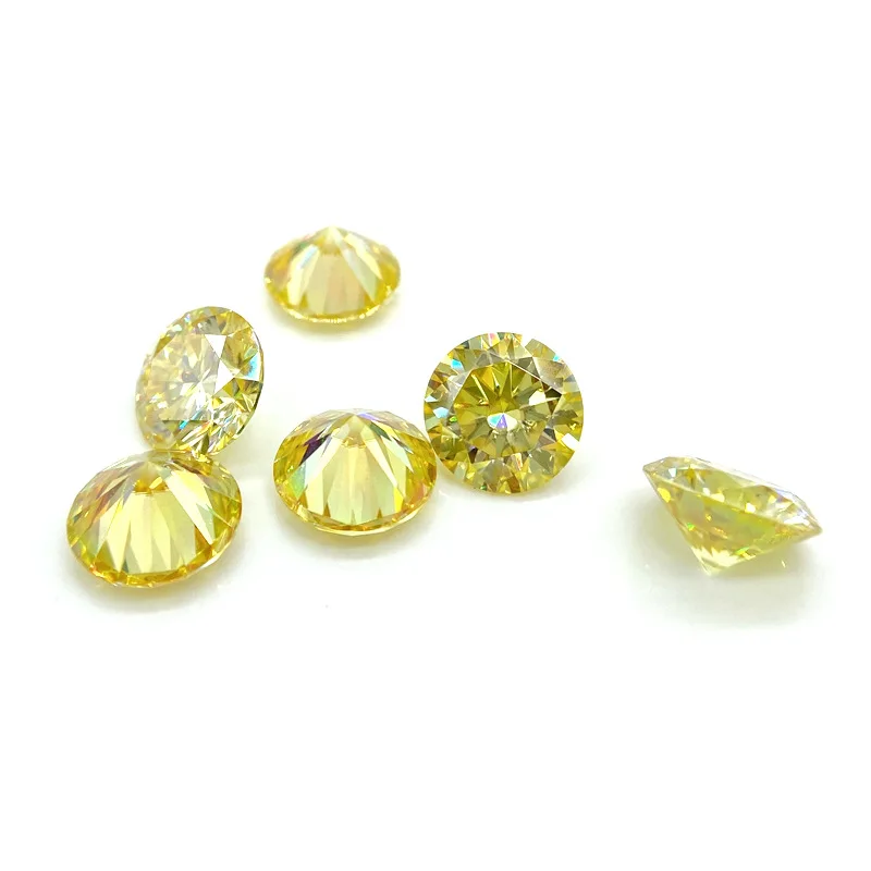 Насыпной камень с муассанитом яркого желтого цвета с сертификатом GRA, круглые идеальные нарезки восемь сердец, восемь стрел