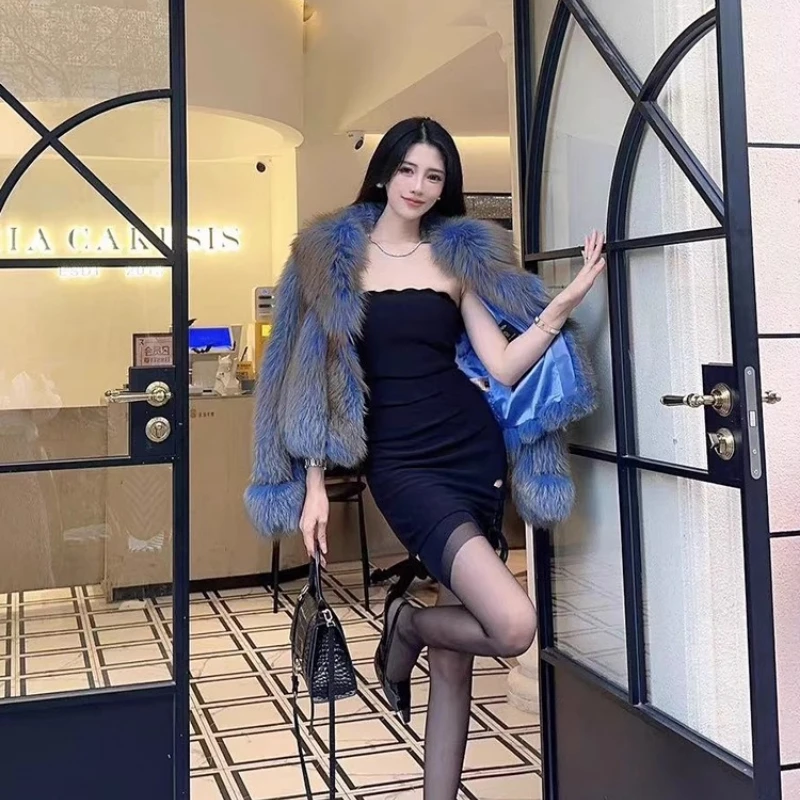YOLANFAIRY الخريف والشتاء المستوردة كله الثعلب الفراء الإناث رشاقته الدفء الفراء طوق قصيرة طول معطف الفرو شوهبات اغنائية 2025