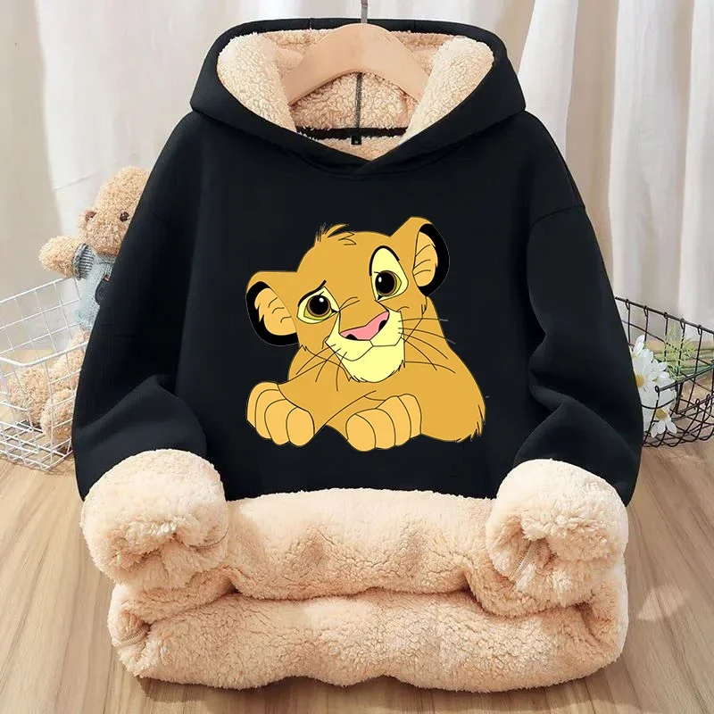 

Mufasa Lion King Baby Sweatshirt Thickened Fleece Hoodie Boys Child's Anime Long Sleeve Winter Warm Cashmere Hooded Tops Clothes