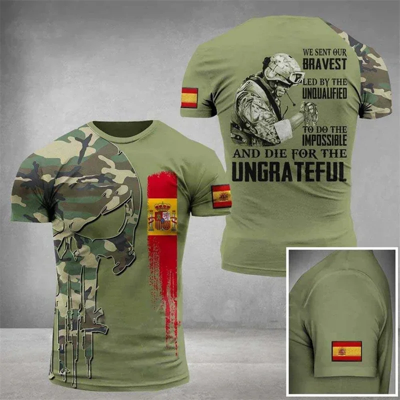 Tarnung Armee Fan spanische Flagge Sommer neue Männer T-Shirt 3d gedruckt T-Shirt O-Ausschnitt übergroße Outdoor lässig kurz ärmel ige Top