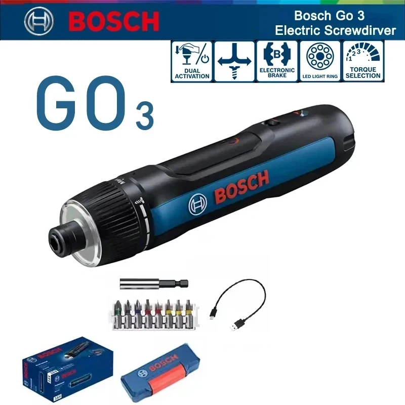 Bosch GO 3 Electric Screwdriver 3.6V Rechargeable Hand Drill Cordless Multifunction Screwdriver 8 pcs Screwdriver Bits Set