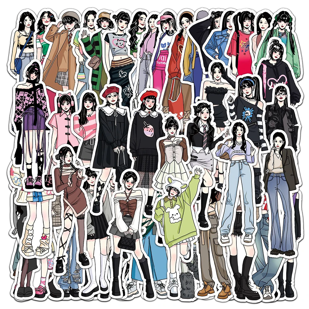 

10/30/50pcs Fashion Style Outfit Stickers Aesthetic OOTD Decoration Decals Waterproof DIY Car Laptop Dress Girls Cartoon Decals