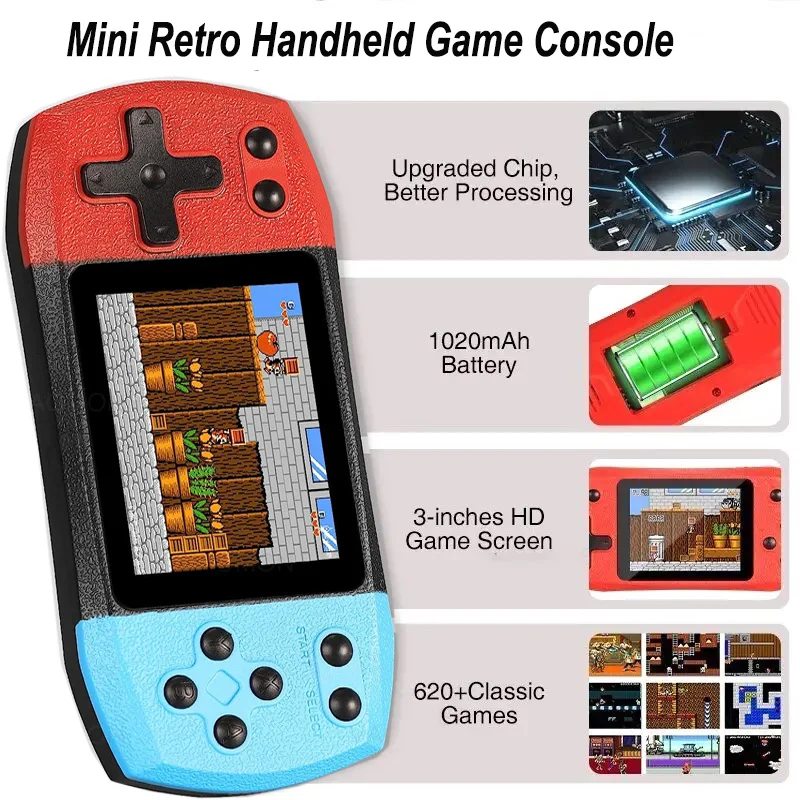 Mini consola de videojuegos Retro integrada en 620 juegos clásicos juego portátil Playe AV Ouput juego para niños