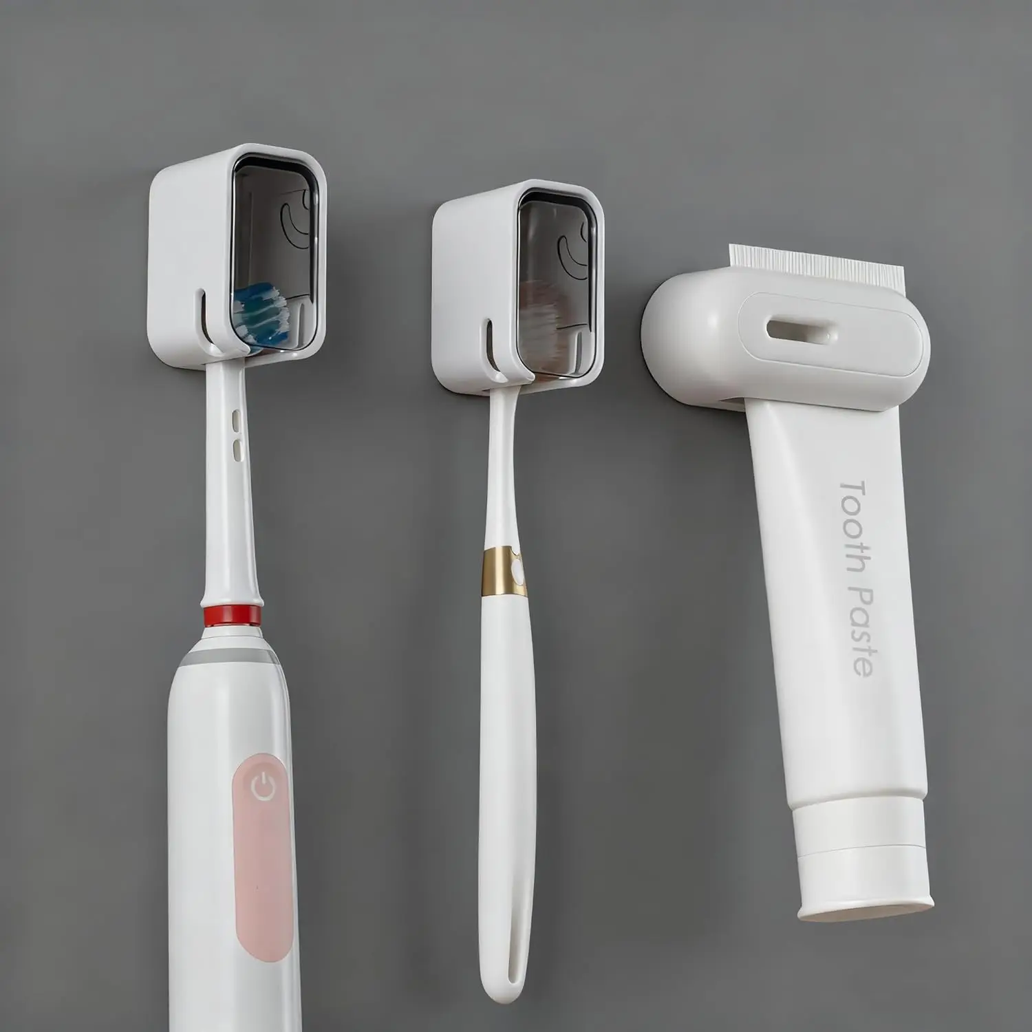 

2PCS Toothbrush Holder Wall Mounted for Bathroom with Cover for Shower - with Toothpaste Clip - Single Slot Toothbrush Dispenser