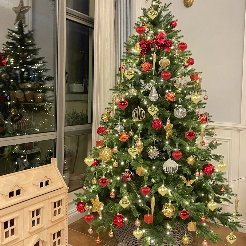 12 pezzi di plastica cuore palla di Natale ornamento decorazioni per l\'albero di Natale ciondolo appeso per la casa decorazioni per feste di