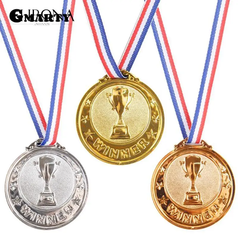 1Pcs Gold Plastic Winners Medals Sports Day Party Bag Prize Awards Toys For Kids Party Fun Supplies Reward Outdoor Games