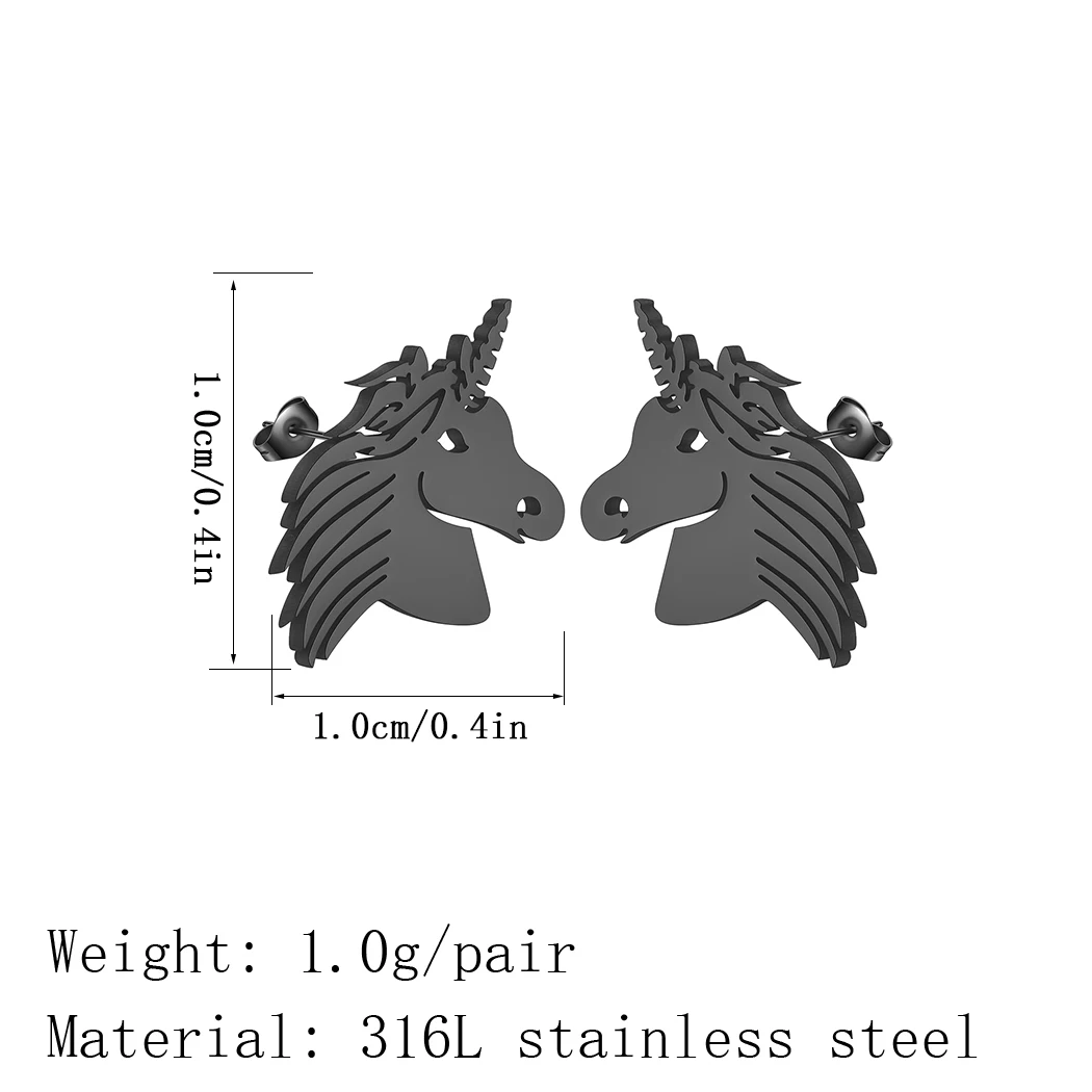 QIMING Stainless Steel Fairy Tale Horse Pegasus Stud Earrings Women Female Zodiac Jewelry Bijoux Femme